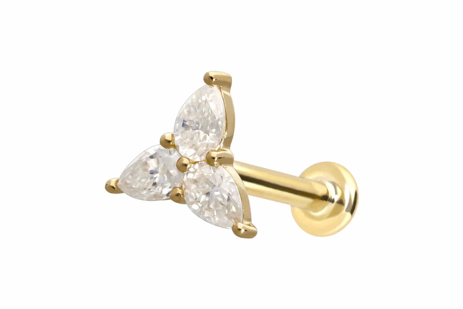 14 Karat Gold Labret Piercing mit Push Fit MOISSANIT-BLUME